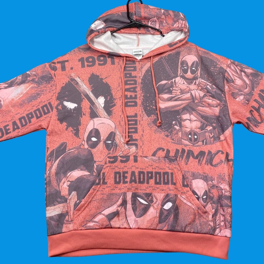 Marvel Deadpool Graphic Hoodie Sweatshirt M Red & Black Polyester Cotton Blend